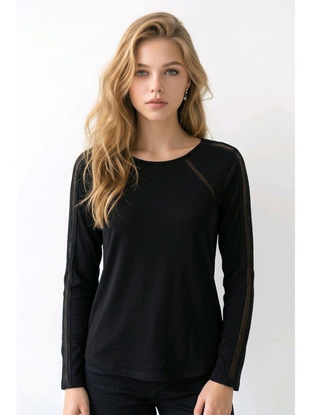 LOFT Lace Trim Long Sleeve Tee sz Medium